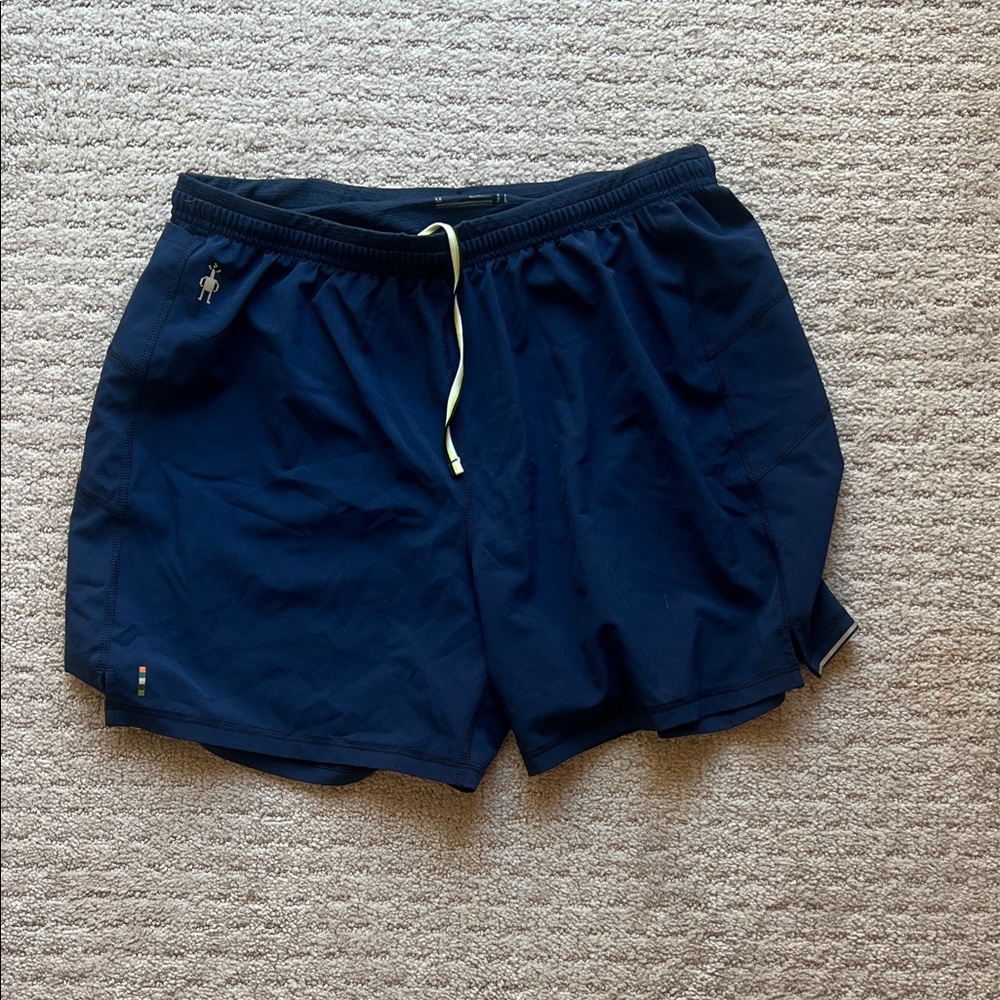 Smartwool Men's Navy Athletic Shorts with Yellow Drawstring